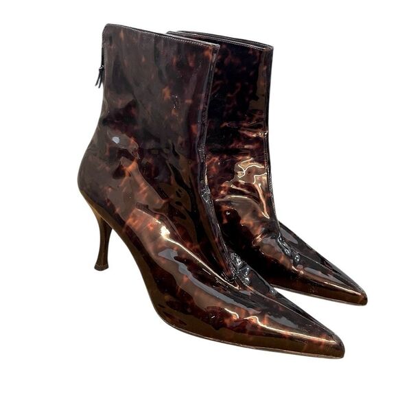 Stuart Weitzman Ankle Boots Heels Tortoiseshell Patent Leather Size 11 - Picture 1 of 9